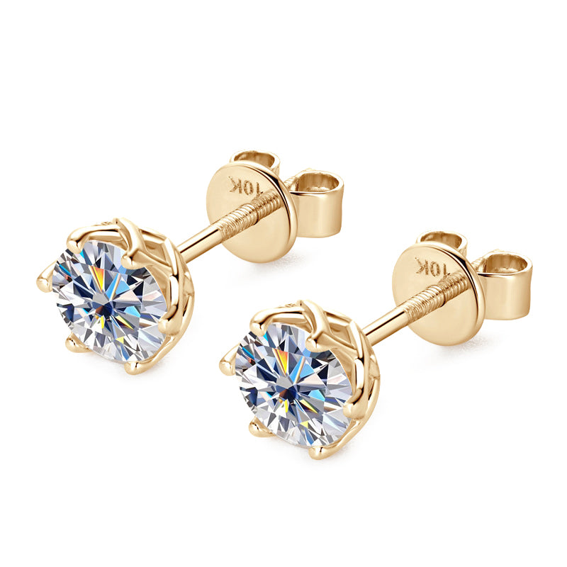 10K Gold Six-Prong Lace Threaded Moissanite Earrings