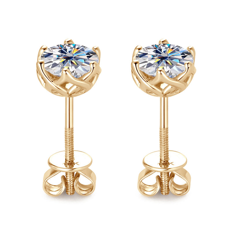 10K Gold Six-Prong Lace Threaded Moissanite Earrings