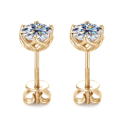 10K Gold Six-Prong Lace Threaded Moissanite Earrings