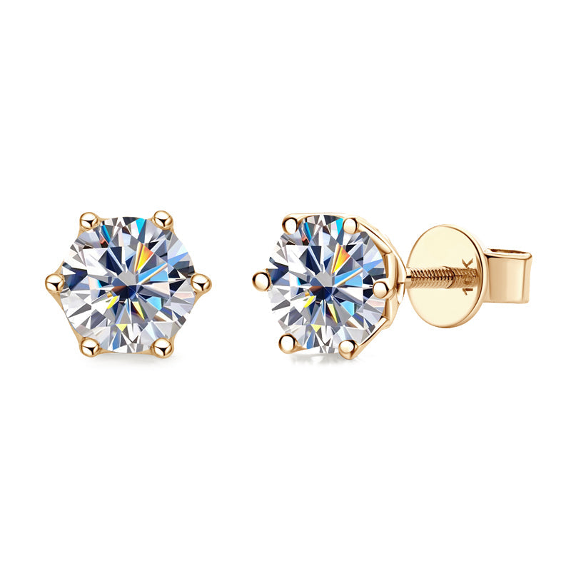 10K Gold Six-Prong Lace Threaded Moissanite Earrings