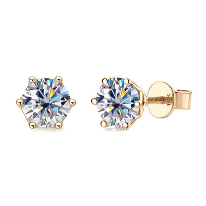 10K Gold Six-Prong Lace Threaded Moissanite Earrings