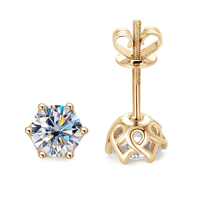 10K Gold Six-Prong Lace Threaded Moissanite Earrings