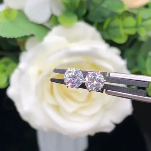 Six Prong Screw Back Moissanite Earrings