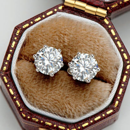 Demeter Basket Setting Six-Prong Moissanite Screw Back Earrings