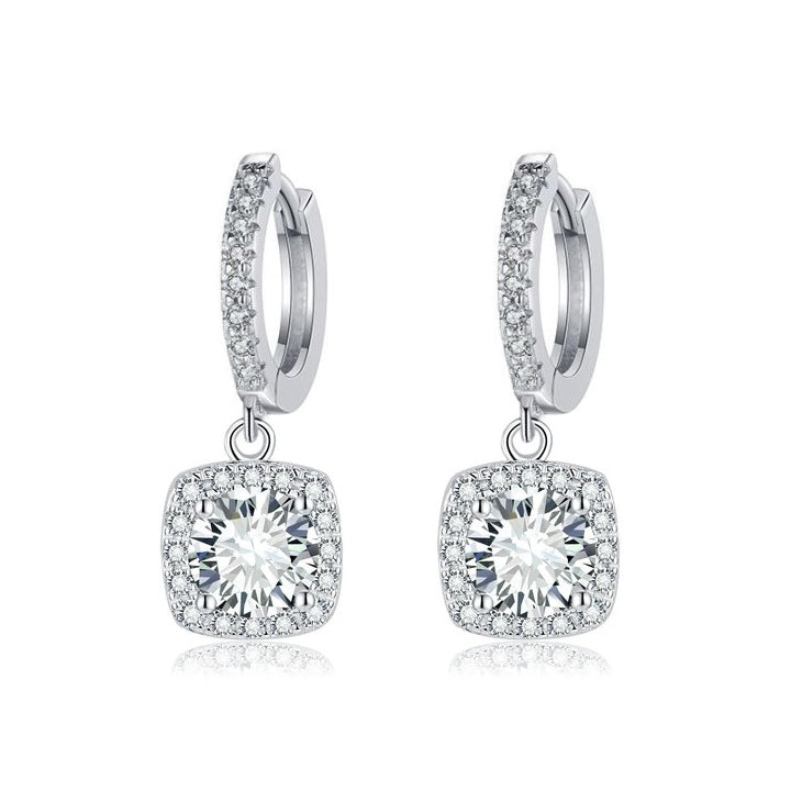 Square Halo Moissanite Drop Earrings