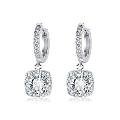 Square Halo Moissanite Drop Earrings