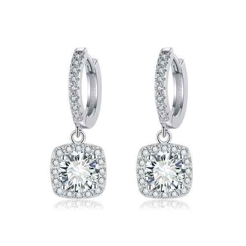 Square Halo Moissanite Drop Earrings